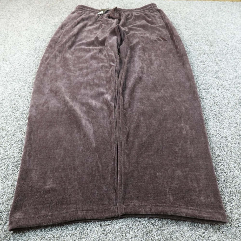 NEW Adidas Pants Mens XL Brown Velour Wide Leg Drawstring Jogger Sweatpants